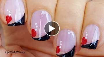 BLACK FRENCH MANICURE With Red Flower NAIL ART / Dainty Nails For You ~ You Tube Life World Women