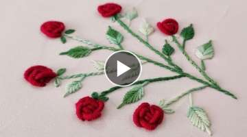 Hand embroidery : bullion rose hand embroidery design for pillow cover