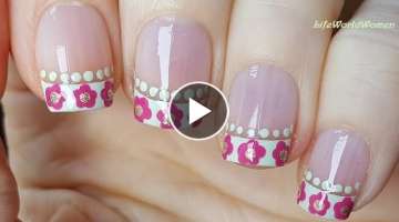 FRENCH MANICURE DESIGNS #7 / Pastel Green & Pink Flower Nail Art
