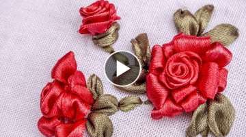 Ribbon Flowers|Red Roses|Embroidery Stitches by Hand|HandiWorks #73