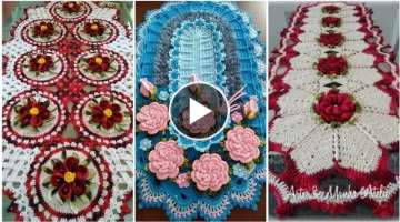 Stylish And New Crochet 3D Flower Decorated Table Runners Designs And Ideas