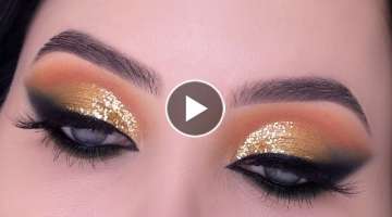 Golden Glitter Smokey Glam Eye Look | Glam Eye Makeup