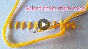 basic hand embroidery | raised chain stitch band | hand embroidery for beginners |easy hand stitc...