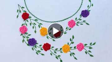 Hand Embroidery - Neckline Embroidery For Kurtis - Bullion Rose Embroidery - Brazilian Embroidery