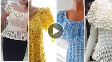 Fabulous Style Crochet Tops with Frilly Neckline & Seethrough Patterns
