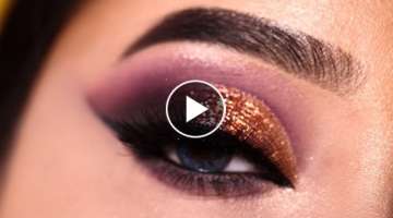 Golden Cut Crease Bridal Eye Makeup with Winged eyeliner || Shilpa