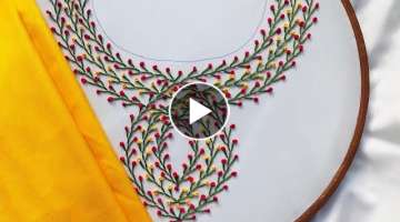 Hand Embroidery: Beautiful And Easy Neckline Embroidery - Kurti Embroidery -Tunic -Tshirt Embroid...