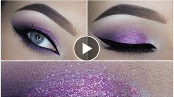 Easy purple eyeshadow makeup tutorial + Glitter