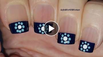 FRENCH MANICURE DESIGNS #22 / Blue Nail Tips Using Scotch Tape & Dotting Tool
