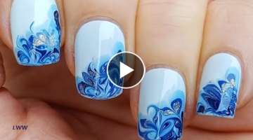 Aqua NAILS ~ Baby Blue NAIL ART With Dry Marble French Manicure ~ Spring/Summer 2022