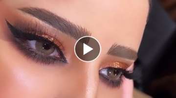 copper glitter bridal eye makeup tutorial ???????????? peach glitter makeup ???? #viral #learning...