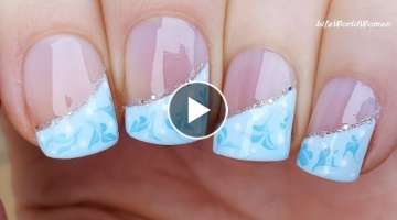 DRAG MARBLE NAIL ART: Blue Winter SIDE FRENCH MANICURE