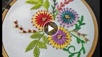 Hand Embroidery | Lazy Daisy Stitch Flower | Flower Embroidery Tutorial | Embroidery For Beginner...