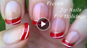 FRENCH MANICURE Nail Design For Holidays - Super Easy CHRISTMAS NAILS