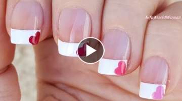 FRENCH MANICURE With HEART NAIL ART DESIGN Using Dotting Tool