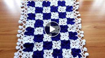 Crochet Rectangle Table Cover , Woolen table cover, crosia design Thalposh, @SantoshAllArt