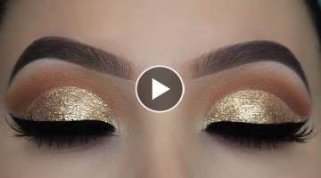 Crystal Gold Glitter Eye Makeup Tutorial