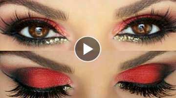 Red and black eyes makeup ???? || STEP BY STEP RED AND GOLDEN EYE MAKEUP FOR BEGINNERS|| SAKSHI