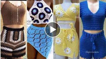 Most wonderful latest easy crochet handknit mini skirts blouse crop top pattern designs for woman