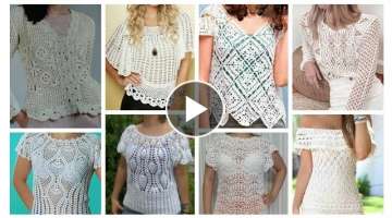 Trendy designer Vintage Crochet pattern Pineapple Leaves Tops/Women Crochet blouse/Boho fashion...