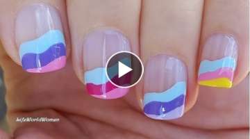 NO TOOL Summer FRENCH MANICURE / Colorful Wavy Lines NAIL TIPS