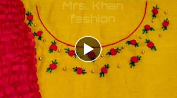 Simple and easy beautiful neck design for kurti | bullion rose neck design||hand embroidery
